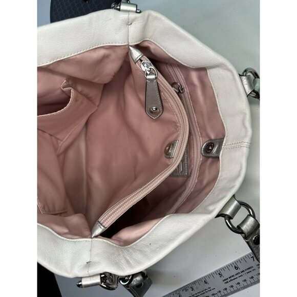 COACH ASHLEY White Silver Leather Handbag Purse Pink Lining J1194 - F15513 - Picture 11 of 12